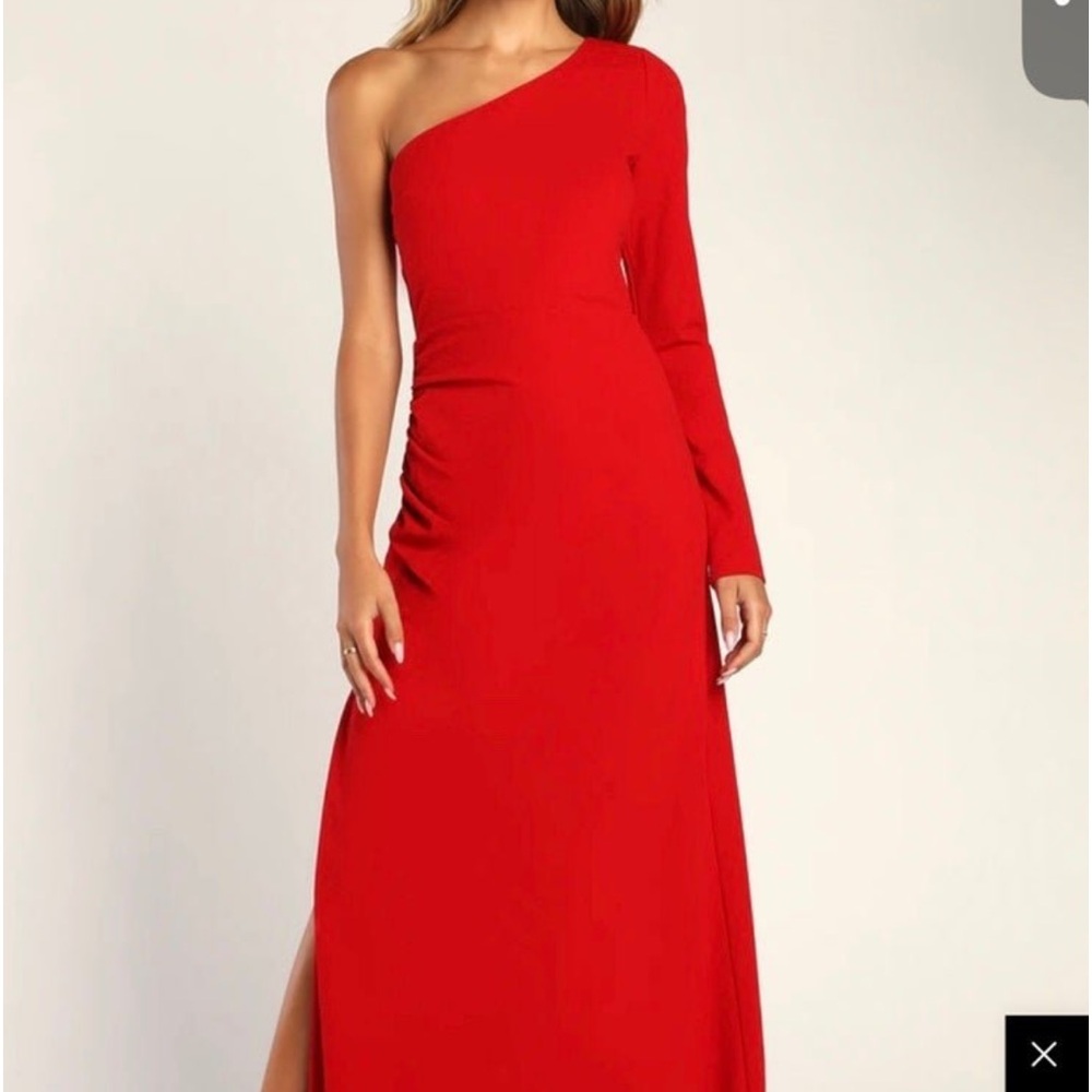 Red one shoulder maxi dress. Size medium.